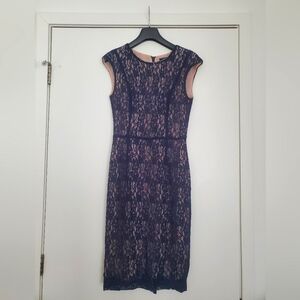 French Connection Blue Lace Sheath Midi Dress